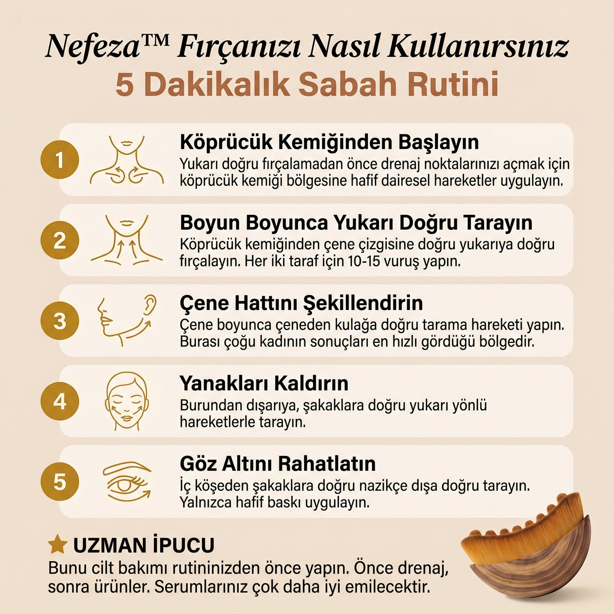 Nefeza™ Yüz Bakım Fırçası | Doğal Kıl, Günlük Cilt Ritüeli